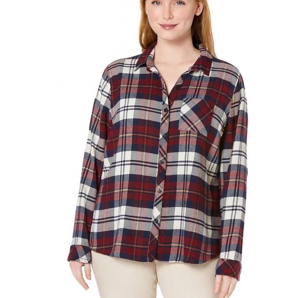 Rails button up flannel Maroon Navy Blue white front pocket SZ L cotton blend - Picture 1 of 9